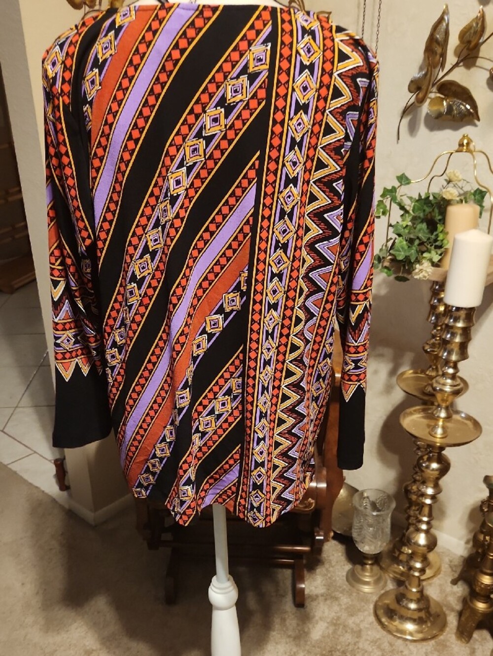 Bob Mackie Black, Orange & Purple Printed Long-Sleeve Scoop Neck Tunic - Picture 4 of 5